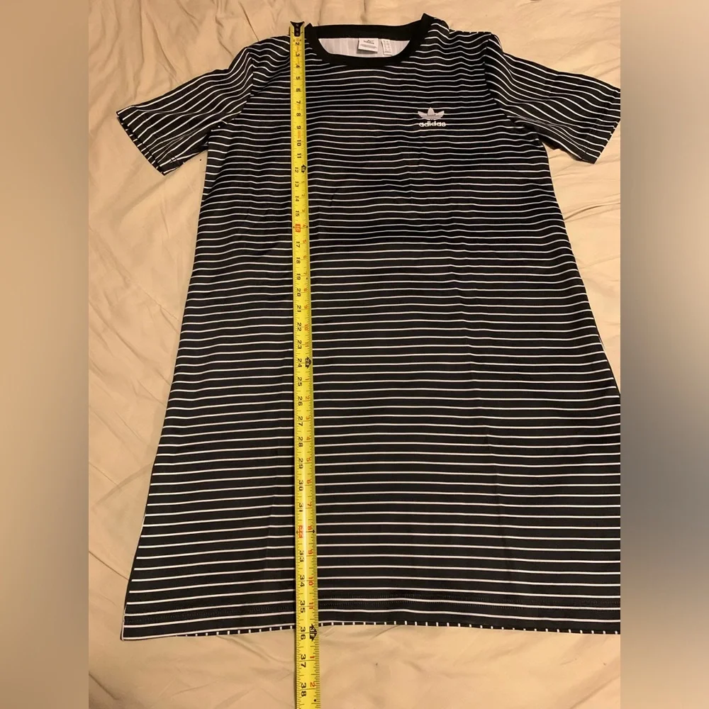 ✨⚡️💥Adidas Trefoil Originals Satin Black White Striped Tee Dress - Picture 6 of 15